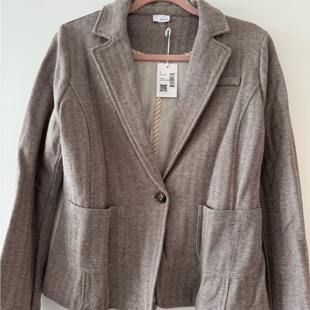 Ecru Heather Brown One Button Knit Blazer